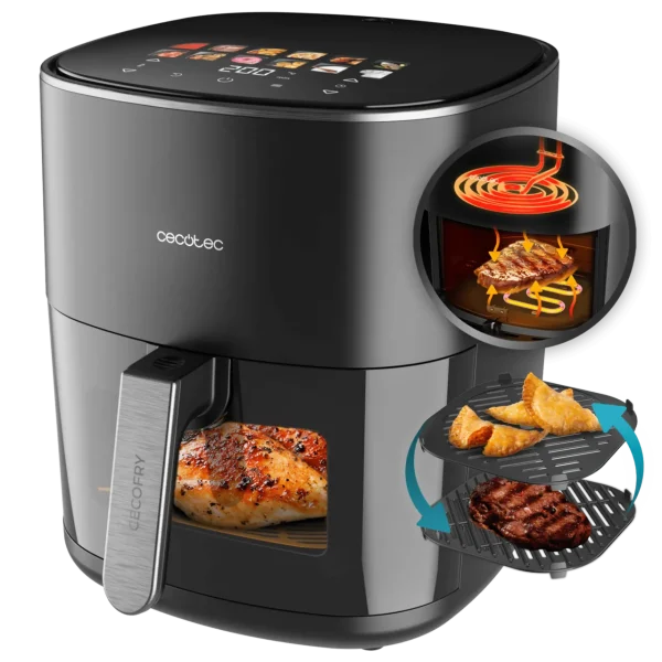 Freidora de aire Cecofry&Grill Duoheat 6500 de 6,5 litros con tecnología de doble resistencia y acabado en negro