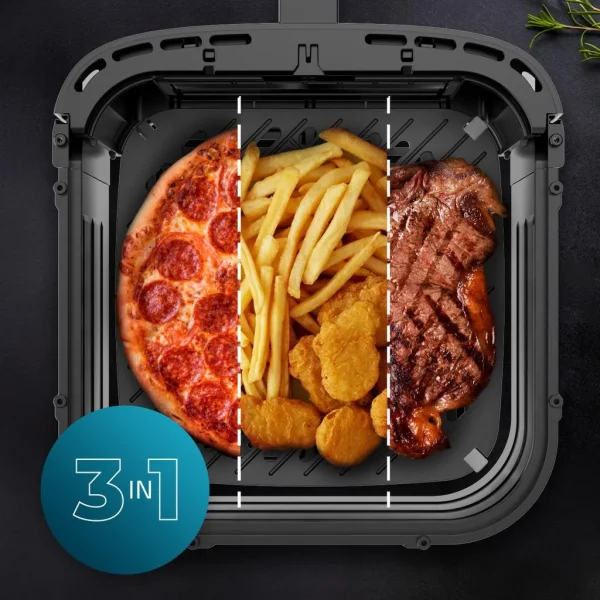 Imagen 7 Freidora de aire de 8L y 2200W con tecnología DuoHeat. Doble resistencia para un dorado perfecto y sabor a parrilla en tus recetas saludables sin aceite.