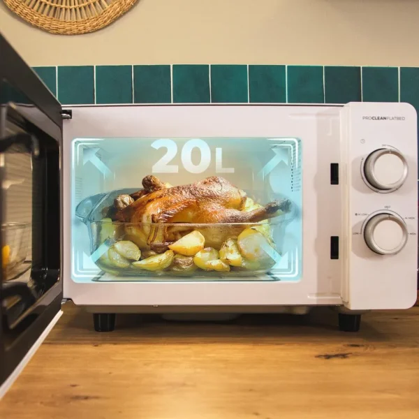 Imagen 4 Microondas Proclean 3020 Flatbed de 20 litros y 700 W. Diseño sin plato giratorio para maximizar el espacio interior y facilitar la limpieza en cada uso.