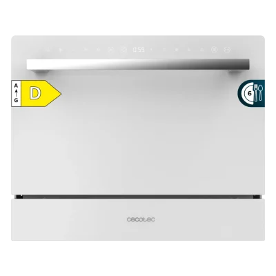 Lavavajillas compacto Bolero Aguazero 2400 White Glass de Cecotec con frontal de cristal blanco y panel táctil