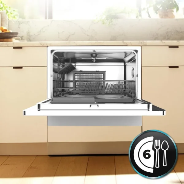Imagen 7 Lavavajillas semi-integrable Bolero Aguazero 2500 S-BI White Glass de 6 servicios. Eficiencia clase D, 5 programas y panel Touch Control para un lavado eficiente.