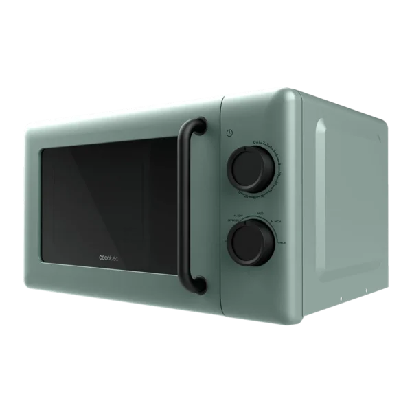 Imagen 2 Microondas mecánico Cecotec Proclean 3010 Green de 20 litros y 700 W de potencia. Diseño vintage color verde con tecnología 3D Wave para calentar uniforme.