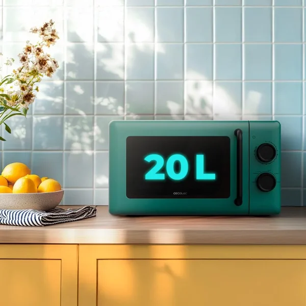 Imagen 3 Microondas mecánico Cecotec Proclean 3010 Green de 20 litros y 700 W de potencia. Diseño vintage color verde con tecnología 3D Wave para calentar uniforme.