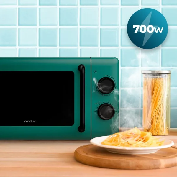 Imagen 4 Microondas mecánico Cecotec Proclean 3010 Green de 20 litros y 700 W de potencia. Diseño vintage color verde con tecnología 3D Wave para calentar uniforme.