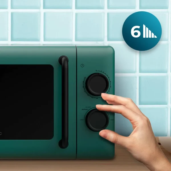 Imagen 5 Microondas mecánico Cecotec Proclean 3010 Green de 20 litros y 700 W de potencia. Diseño vintage color verde con tecnología 3D Wave para calentar uniforme.