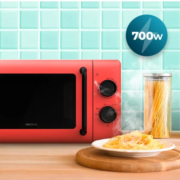 Imagen 4 Microondas mecánico Proclean 3110 Red con grill de Cecotec. Capacidad de 20 litros, 700W de potencia y tecnología 3DWave para un calentamiento uniforme.