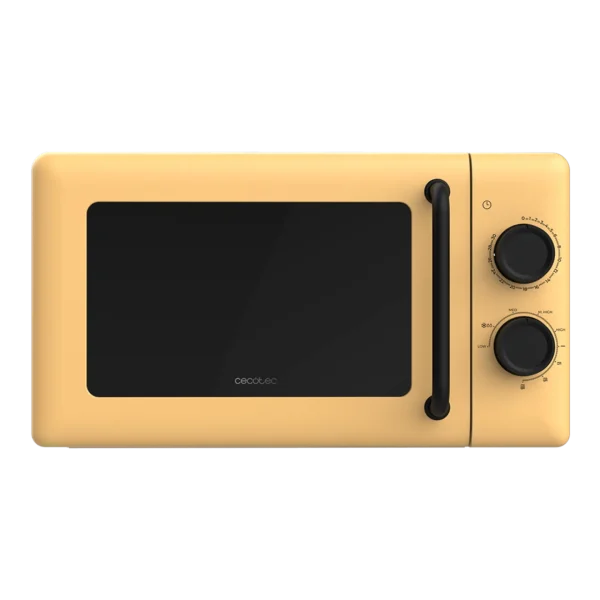 Microondas mecánico Cecotec Proclean 3110 Yellow de 20 litros con diseño retro color amarillo y panel de control giratorio