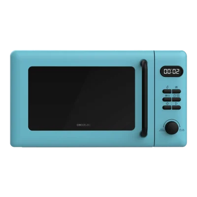 Microondas digital Cecotec ProClean 5110 Blue frontal con panel digital, pantalla LED y detalle de diseño azul
