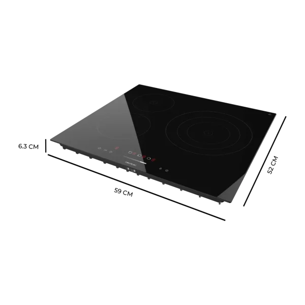 Imagen 3 Placa vitrocerámica Cecotec Bolero Squad V 3100 con 3 zonas de cocción, triple anillo, 5700W de potencia, control táctil y sistemas de seguridad avanzados.