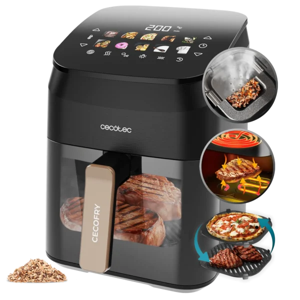 Freidora de aire Cecofry&Grill Smokin' 4500 negra con función de ahumador y grill