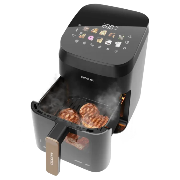 Imagen 2 Freidora de aire 4,5 L y 1900 W con grill y ahumador. Logra sabores a brasa, texturas crujientes y cocciones saludables sin aceite en carnes y verduras.
