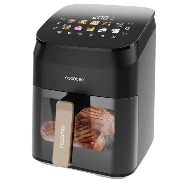 Imagen 3 Freidora de aire 4,5 L y 1900 W con grill y ahumador. Logra sabores a brasa, texturas crujientes y cocciones saludables sin aceite en carnes y verduras.