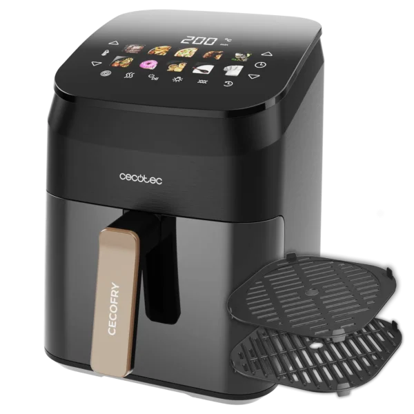 Imagen 4 Freidora de aire 4,5 L y 1900 W con grill y ahumador. Logra sabores a brasa, texturas crujientes y cocciones saludables sin aceite en carnes y verduras.