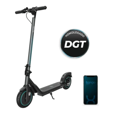 Patinete eléctrico Cecotec Bongo D20E Connected con detalles en azul y estructura plegable