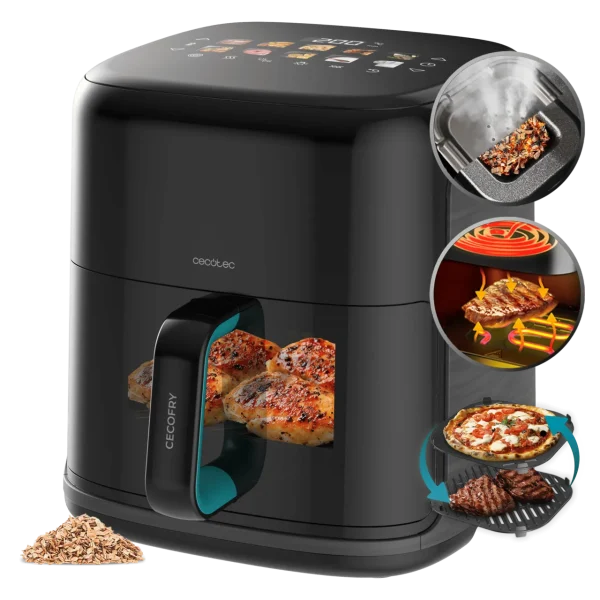 Freidora de aire y parrilla Cecofry & Grill Smokin'Prime 6500 color negro con función ahumador y pantalla táctil