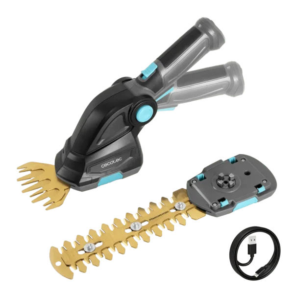 Cortasetos de mano Cecotec TitaniumSword 2000 Hand 2 en 1 con batería de 7,2V y accesorios de corte