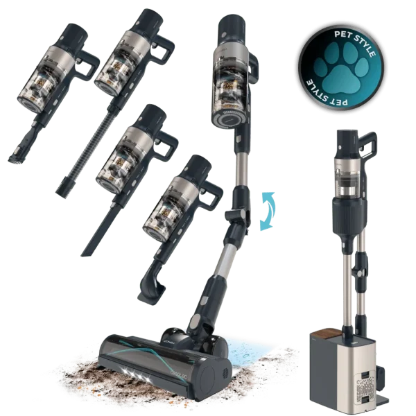 Aspirador vertical Conga Rockstar 5500 Station Pet Flex con base de autovaciado y cepillo antienredos HairLess Brush