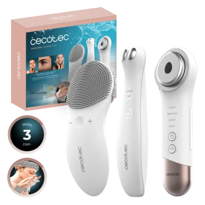 Set FaceCare SkinRoutine de Cecotec con dispositivos de cuidado facial y accesorios textiles de microfibra.