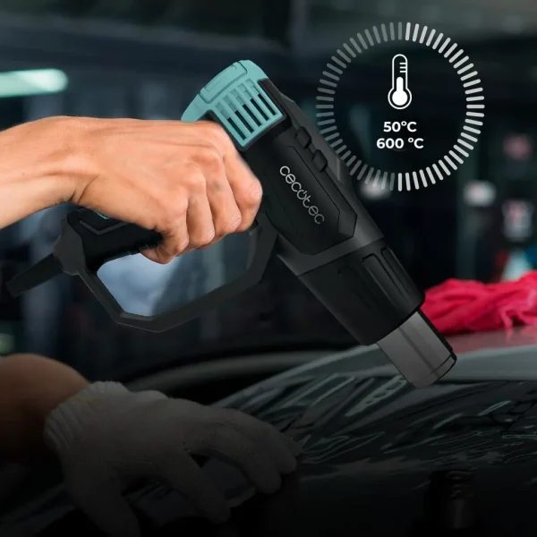 Imagen 5 Pistola de calor Cecotec de 2000W con temperatura regulable de 50ºC a 550ºC. Incluye maletín, 4 boquillas y sistema de calentamiento ultrarrápido profesional.