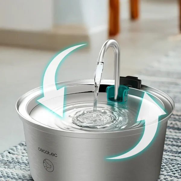 Imagen 7 Fuente automática para mascotas Pumba 3200 Refresh Inox de Cecotec. Capacidad de 3,2 litros, acero inoxidable y diseño de cascada para agua siempre fresca.