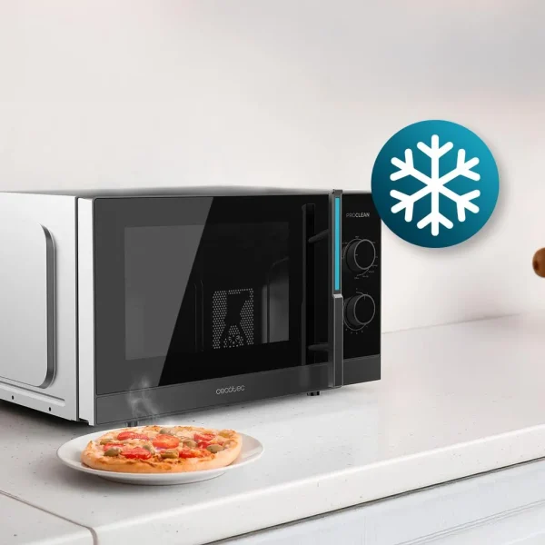 Imagen 8 Microondas mecánico Cecotec ProClean 4120 de 23 litros. Cuenta con 800 W de potencia, grill halógeno de 1000 W y revestimiento interior Ready2Clean.