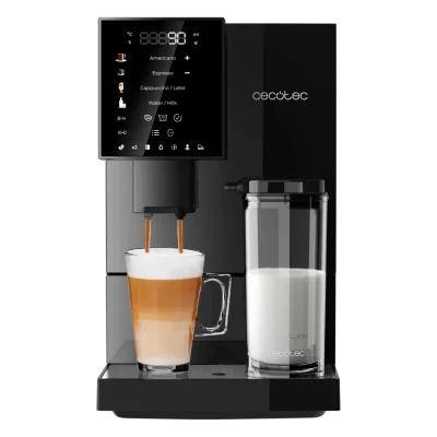 Cafetera superautomática Cecotec Cremmaet Compactccino compacta color negro con sistema de leche y panel táctil