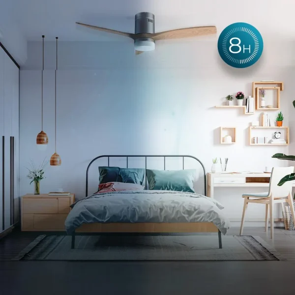 Imagen 7 Ventilador de techo de 52 pulgadas con motor DC de 40 W. Sistema EnergySilence, 3 aspas de madera natural, mando a distancia y función verano/invierno.