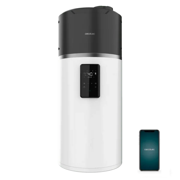 Termo con tecnología de aerotermia Cecotec AeroThermal 80 Water Connected de 80 litros en color blanco con pantalla digital