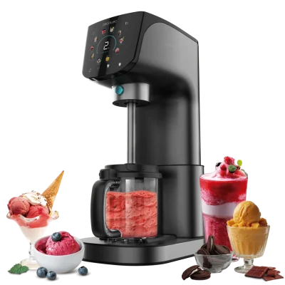 Heladera con compresor Gelatec 2100 de Cecotec en acero inoxidable con pantalla LCD y cubeta de 1,5 litros para helados y yogures