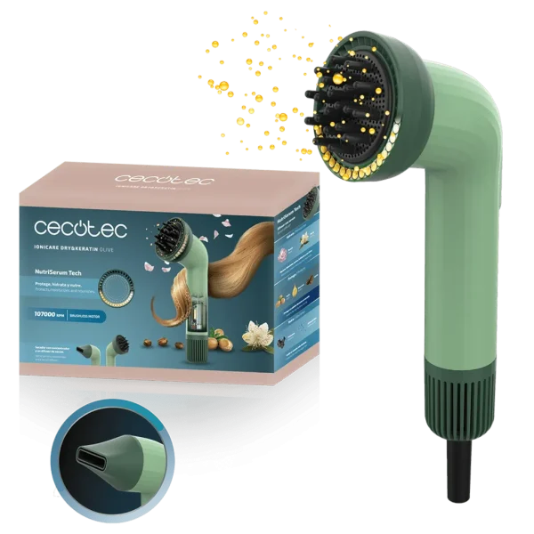 Secador de pelo Cecotec Bamba IoniCare Dry&Keratin Cotton Olive con motor digital BLDC y diseño ergonómico en color verde