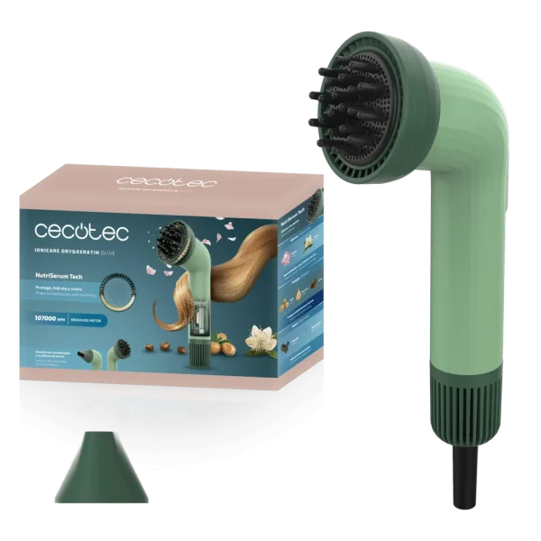 Imagen 5 Secador de pelo Bamba IoniCare Dry&Keratin Cotton Olive con motor digital BLDC, función ionizadora y revestimiento de queratina para un cabello brillante.