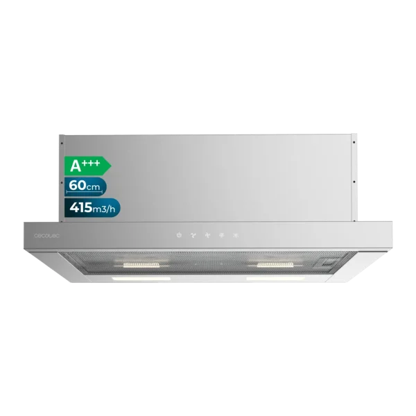 Campana extractora telescópica Cecotec Bolero Flux TLT 604000 Inox A+++ de 60 cm con control táctil y filtros de aluminio.