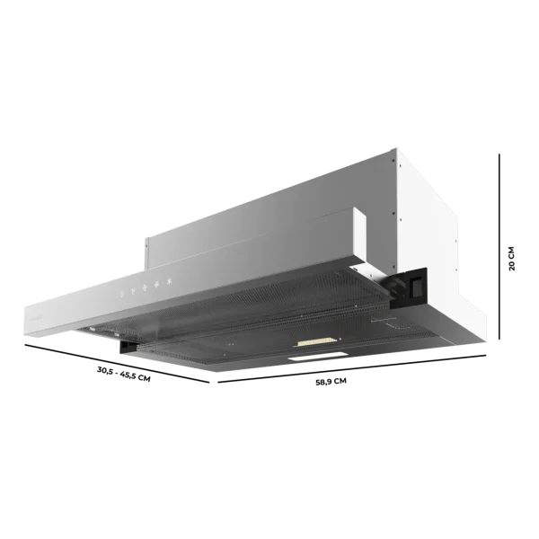 Imagen 3 Campana telescópica Bolero Flux TLT 604000 Inox A+++ de 60 cm. Succión de 415 m³/h, motor DC eficiente, control táctil y filtros de carbono incluidos.