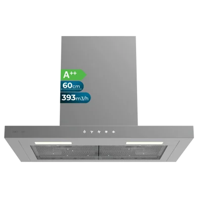 Campana extractora decorativa en forma de T invertida Bolero Flux TT 604000 Inox A++ de 60 cm en acero inoxidable con panel de control táctil.