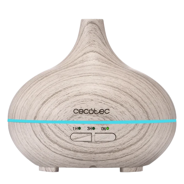 Humidificador ultrasónico Cecotec Pure Aroma 150 Yang White con acabado en madera clara y luces LED de colores