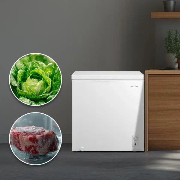 Imagen 6 Congelador horizontal Cecotec 198L con eficiencia clase D, función dual frigorífico/congelador y funcionamiento silencioso de 38 dB. Ideal para el hogar.