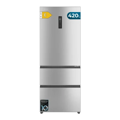 Frigorífico Cecotec Bolero CoolMarket FD 420 Inox E de puerta francesa en acabado acero inoxidable con pantalla digital táctil