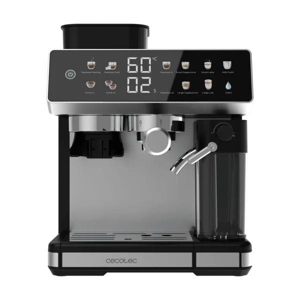 Imagen 2 Cafetera espresso de 20 bares con molinillo integrado y depósito de leche. Tecnología Thermoblock para un calentamiento rápido y manómetro de control profesional.