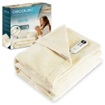 Manta eléctrica doble Cecotec HeatConfort Calma de 200x180 cm extendida mostrando su suave tejido y mando de control