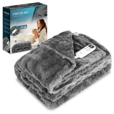 Manta eléctrica doble Cecotec HeatConfort Noa de 200 x 180 cm color gris extendida sobre la cama