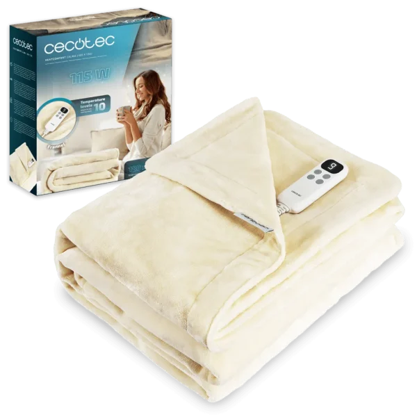Manta eléctrica HeatConfort Calma de Cecotec de 180x130 cm extendida mostrando su textura suave