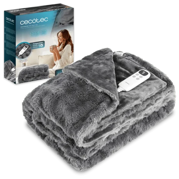 Manta eléctrica Cecotec HeatConfort Noa de 180x130 cm desplegada mostrando su tejido suave