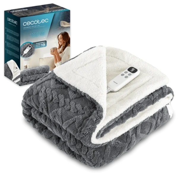 Manta eléctrica HeatConfort Luma de Cecotec de 180 x 130 cm en color gris con textura suave