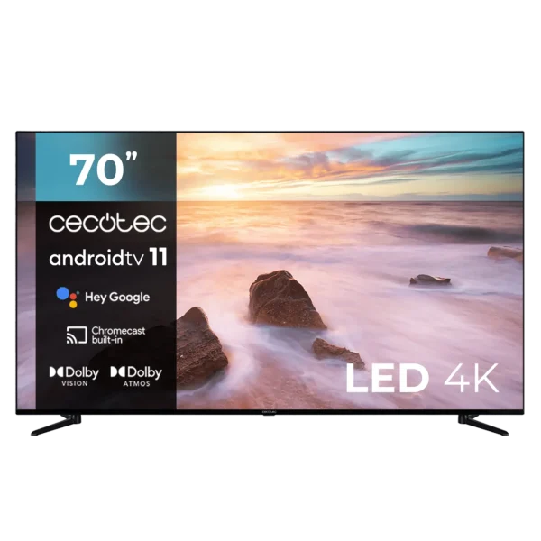 Vista frontal del televisor Cecotec TV A2 series ALU20070 de 70 pulgadas 4K UHD