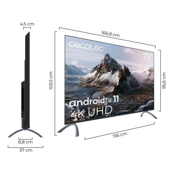 Imagen 3 Smart TV Cecotec V1+ VQU11070+ de 70 pulgadas con tecnología QLED 4K UHD, Android TV 11, subwoofer de 12W y HDR10+ para una experiencia de imagen y sonido profesional.