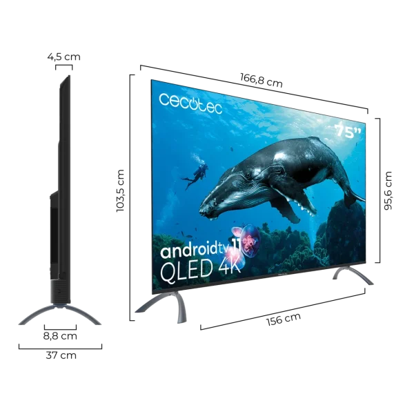 Imagen 3 Televisión QLED de 75" 4K UHD con Android TV 11. Disfruta de colores puros, Chromecast integrado y control por voz con Google Assistant en tu gran pantalla.