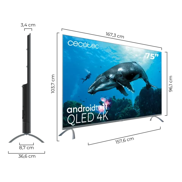 Imagen 3 Televisión Cecotec QLED de 75" con 4K UHD, Android TV 11, Local Dimming y Dolby Atmos. Colores puros y contraste optimizado para una experiencia de cine total.