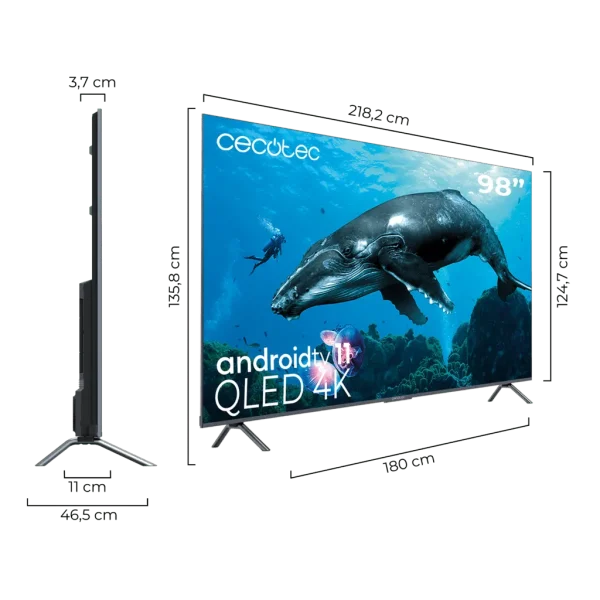Imagen 3 Televisor Cecotec QLED 98" V3+ VQU30098+ con 4K UHD, Android TV 11, Local Dimming y Dolby Atmos. Disfruta de una experiencia de cine con subwoofer de 15W.