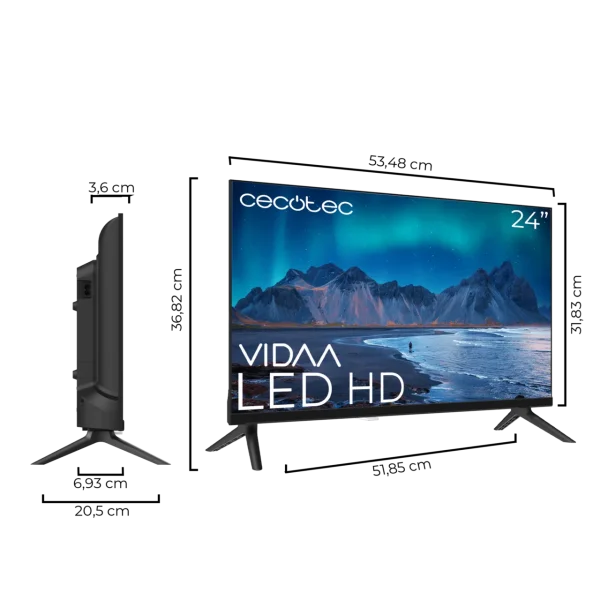 Imagen 3 Televisor Cecotec A5 series ALH50024 de 24 pulgadas con resolución HD, sistema operativo VIDAA y sonido Dolby. Ideal para espacios reducidos con conectividad HDMI.