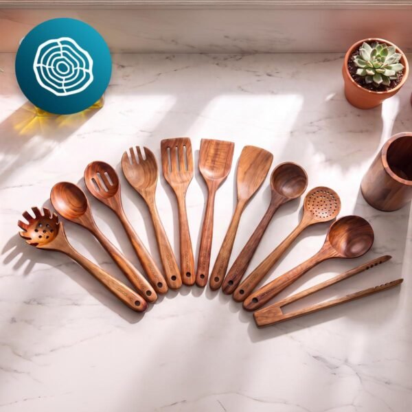 Imagen 3 Set de utensilios de madera de acacia Nature 12 piezas de Cecotec